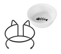 Angoily Ceramic Elevated Cat Bowl with Neck Protection, Anti-Tip Single Raised Pet Feeding Bowl for Daily Use, Compact Kitten Floor Food and Water Dish