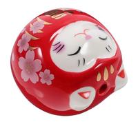Angoily Ceramic Japanese Cat Statue Figurine for Car Interior Decoration with Blessing Meaning, Red Porcelain Lucky Cat Ornament, Creative Cartoon Style Gift for Windows Or Home