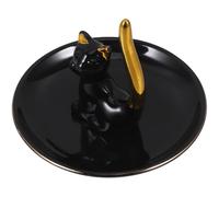 Angoily Ceramic Jewelry Dish Cat Shape Jewelry Ring Tray Elegant Design Black Fine Texture for Desk