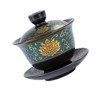 Angoily Ceramic Kung Fu Tea Set with Lid Saucer China Porcelain Kungfu Teacup Traditional Chinese Teaware Tea Set Chinese Fu Tea Cup Ceramic Tea Bowls for Loose Leaf Tea