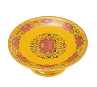 Angoily Ceramics Temple Tribute Plate with High Base and Anti-Skid Bottom, Classic Yellow Fruit Plate for Buddha Hall Rituals, Thick Polished Creative Design with Fine