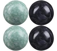 Angoily Chinese Marble Baoding Balls for Hand Exercise - Solid Stone Massage Spheres Set - Stress Relief Meditation Therapy - 4 Pieces Dark Green Black - Adult Relaxation Dexterity Training