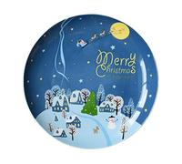 Angoily Christmas Round Ceramic Plate Festive Design for Breakfast Fruit and Home Kitchen Decor for Year Celebrations
