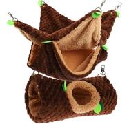 Angoily Cozy Double-layer Plush Hanging Hammock for Hamsters and Ferrets, Soft Pet Cage Bed for Small Animals Suitable for Cage Use, Includes Warm Coffee- Sleeping Bag and Tunnel