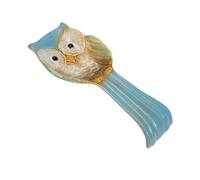 Angoily Creative Ceramic Owl Spoon Rest Kitchen Utensil Holder with Unique Relief Pattern Blue Decorative Stand for Home and Restaurant Organization