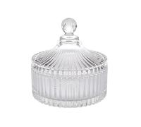 Angoily Crystal Glass Candy Jar with Lid - Ribbed Storage Jar 16x14cm | Transparent Clear Sweet Jars with Lid, Large Decorative Glass Biscuit Jar and Cookie Canister for Kitchen Buffet and Party