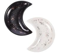 Angoily Crystal Jewelry Moon Tray 2Pcs Ceramic Display Plates Bowls for Bauble Storage and Decorative Organizer Black White