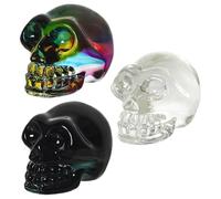 Angoily Crystal Skull Statues, 3pcs Halloween Gemstone Skull Statue | Colorful Mini Skeleton Figurines,Head Bone Crystal Skull Sculpture for Halloween Displays, Shelves, Desks, Seasonal Decor