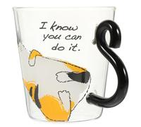 Angoily Cute Cat Glass Coffee Mug with Handle 250ml - Decorative Office and Home Water Cup for Tea, Juice, Milk Tea - Lying Orange Cat Design