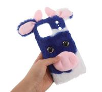 Angoily Cute Cow Print Soft Fuzzy Phone Case for Large Screen Smartphone Shockproof Bumper Cover with Warm Material Protective Mobile Cover for Women