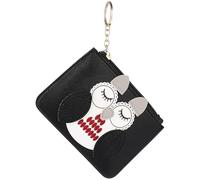 Angoily Cute Owl Wallet Keychain Purse for Women, Black Pu Leather with Zipper Closure, Convenient for Storing Keys, for Going and Can Be Put into Handbag