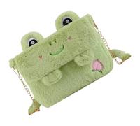 Angoily Cute Plush Shoulder Bag Delicate Design Plush Material Decorative Metal Details Women Crossbody Bag for Many Occasions Frog Shape Light Green Color