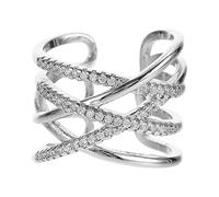 Angoily Delicate Double Layer Crossed Lines Opening Ring for Women, Silver Copper Statement Ring with Durability, for Weddings and Photos