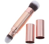 Angoily Dual Brush Makeup 2-in-1 Retractable Foundation Brush Loose Powder Applicator Plastic Artificial Fiber Bristles Don't Shed Versatile Travel Makeup Tool
