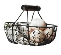 Angoily Easter Egg Basket with Wood Handle Wire Mesh Storage Baskets Gathering Metal Farmhouse Egg Holder for Kitchen Countertop Fruits Bread Country Vintage Black 7x5x5 Inch