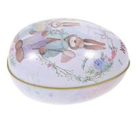 Angoily Easter Tinplate Candy Box with Lid Medium Size Easter Egg Shaped Metal Storage Tin for Holiday Party Decor