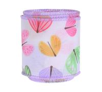 Angoily Easter Wired Edge Ribbon Roll 6.3cm X 10 Yards Polyester Burlap Look DIY Decorative Ribbon for Spring Wreaths, Wrapping and Butterfly Bows