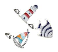 Angoily Enamel Nautical Brooch Pin 3Pcs Sailboat Fish Lighthouse Alloy for Seaside Decor and Summer Events
