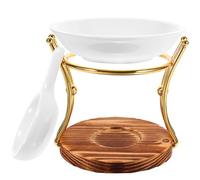 Angoily Essential Oil Ceramic Burner Wooden Base Tealight Wax Melt Warmer for Spa Use and Home Office Fragrance Diffuser