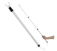 Angoily Extendable Wardrobe Clothes Hook Pole - Telescopic Reacher Stick for High Hanging Clothes - Adjustable Garment Reach Pole with Hook for Closet, Laundry, Curtains & Loft - Silver Alloy (50-125c