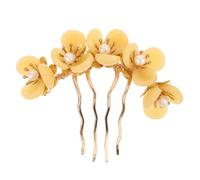 Angoily Floral Jade Hairpin with Yellow Petal Design, Handmade Traditional Chinese Hair Stick Side Comb Clip for Women, Decorative Bridal Hair Accessory for Wedding and Party