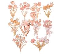 Angoily Floral Journaling Stickers Warm Color Flower Decals for Scrapbook Decoration DIY Romantic Pet Stickers for Albums Diaries Journals Mixed Style Pack