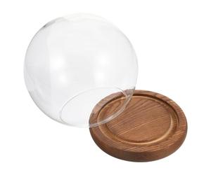 Angoily Glass Display Dome with Wooden Base for Showcasing Eternal Flowers and Small Plants, round Glass Cloche Case to Prevent Dirt Entry, for Valentine's Day and Home Decoration