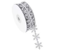 Angoily Gold and Silver Snowflake Polyester Wrapping Ribbon for Christmas Wrap Decorative DIY Ribbon for Crafts and Present Packaging Silver Snowflake Pattern
