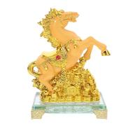 Angoily Golden Resin Horse Figurine Feng Shui Statue for Living Table Decor Handmade Artistic Racehorse Sculpture with Lifelike Details Compact Desktop Ornament Enhancing Luck and Wealth