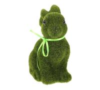 Angoily Green Flocked Moss Bunny Statue - Medium Grass Easter Rabbit Figurine - 15.5cm Fake Turf Animal Ornament for Spring Indoor Table Centrepiece Home Office Desk and Bookshelf Decor