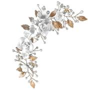 Angoily Hair Vine Polymer Clay Flowers with Decor Bridal and Elegant Golden Metal Leaf Wedding Headpiece, for Women, for Weddings and Parties