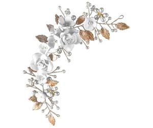Angoily Hair Vine Polymer Clay Flowers with Decor Bridal and Elegant Golden Metal Leaf Wedding Headpiece, for Women, for Weddings and Parties
