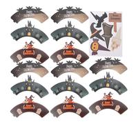 Angoily Halloween Cupcake Toppers 48pcs Paper Decorations with Bat Pumpkin Ghost Skull Shapes, Easy to Use Versatile Halloween Party Cake Accessories for Unique and Vibrant Cake Decoration