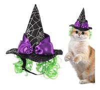 Angoily Halloween Pet Witch Hat for Dogs and Puppies Adjustable Size Black Polyester Star Patterned Hat for Weekend Parties and Parades Comfortable Form-fitting Dog Halloween Accessory
