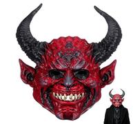 Angoily Halloween Season Red Foam Horned Demon Head Mask for Adults | Visibility and Comfortable Fit, Covers Head for Halloween Costumes, Themed Occasions, Scary Unique Horror Style