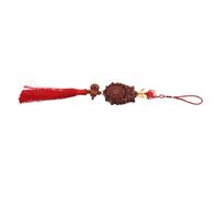 Angoily Hand-carved Peach Wood Bagua Mirror Pendant with Animal Head and Tassel Gourd Ingot Feng Shui Ornament for Home Protection Wealth and Prosperity Decoration