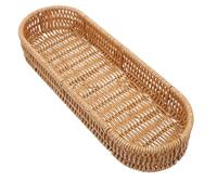 Angoily Handwoven Imitation Rattan Cutlery Holder Basket, Large Oval Silverware Organizer for Forks, Spoons, Knives Storage, Kitchen Utensil and Tableware Storage in Light Coffee Color for