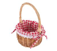 Angoily Handwoven Wicker Flower Basket with Natural Willow and Rattan Handles, Red Check Lining, for Easter Egg Hunts and Wedding Favors