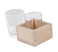 Angoily Japanese-Style Glass Sake Cup with Wooden Box Transparent High-Temperature Resistant Sake Mugs for Home Serving Dishwasher Safe Traditional Square Design for Parties and