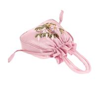 Angoily Ladies Purse Floral Drawstring Purse Ethnic Embroidered Design Fabric Hold Daily Necessities Comfortable to Use Women Parties Large Capacity Bag Handle Structure