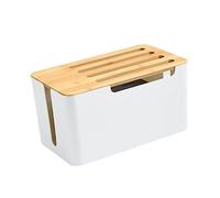 Angoily Large Bamboo Cover Router Storage Box with Cable Organizer for Home Office Desk Power Cord Sorting Container with Reserved Line Wire Management Case for Tv Computer USB Hub White