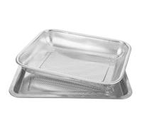 Angoily Large Stainless Steel Rectangular Fryer Basket with Perforated Mesh and Drip Tray Non-Rust Oil Strainer for Chips Noodles and Onion Rings Suitable for Deep Fryer