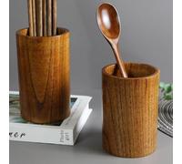 Angoily Large Wood Utensil Holder 15x9cm, Acacia Wooden Kitchen Organizer with Drainage for Cutlery and Flatware Storage, Dining Table and Countertop Creative Kitchenware Holder