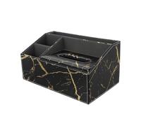 Angoily Leather Desktop Storage Organizer Box with Remote Controller Holder and Facial Tissue Case, Black Gold Marble Pattern Multifunctional Home Office Storage Container for Living Room