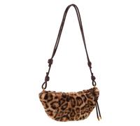 Angoily Leopard Print Plush Handbag for Women with Versatile Carrying Options and Cozy Touch, Brown Crescent Crossbody Bag for Everyday Use and Holiday in Autumn and Winter