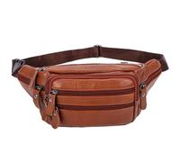 Angoily Men Chest Bag Lightweight Real Leather Sling Bag Adjustable Shoulder Strap for Outdoor Sports Travel and Daily Use with Zipper Closure