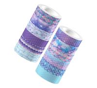 Angoily Mermaid Scale Washi Tape Set 12 Rolls Decorative Paper Tapes with Iridescent Gradient for DIY Journals and Planner Decoration in Arts Crafts