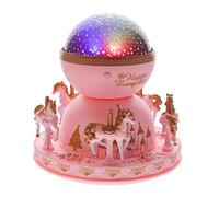 Angoily Merry-go-Round Music Box Light Projection Lamp, Large Pink Carousel Music Box for Girls, Sky Led Projection Night Light Birthday