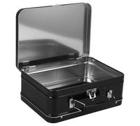 Angoily Metal Tin Storage Box with Lock and Handle, Small Black 75Mm High Tinplate Keepsake Case for Money Safe, Cookie Storage, and Home Organization