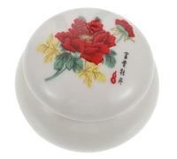 Angoily Mini Ceramic Lip Balm Jar 50ml White Porcelain Storage Container with Lid Vintage Peony Design Cosmetic Cream Holder and Tea Canister for Home Kitchen Organization
